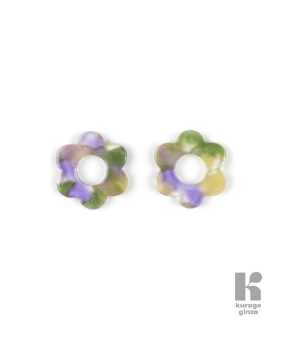 Boucles d'oreilles - Fleurette sans anneaux - Vert & Lavande